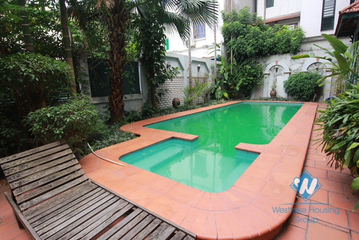 Charming house for rent in Tay Ho with garden yard and swimming pool, available now
