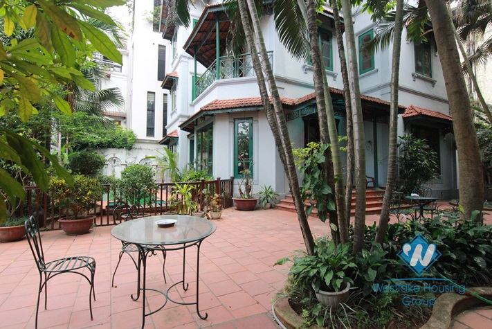 Charming house for rent in Tay Ho with garden yard and swimming pool, available now
