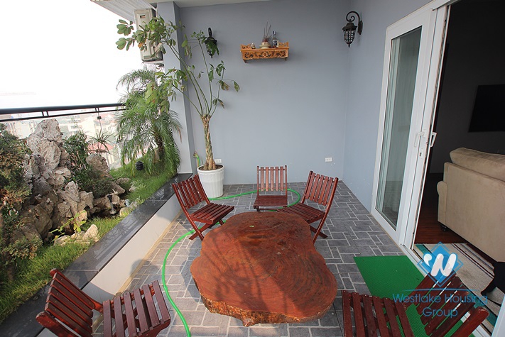 Modern apartment with large balcony for rent in Lac Long Quan Street, Tay Ho, Ha Noi