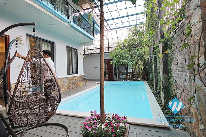 Gorgeous swimming pool garden villa for rent in Tay Ho