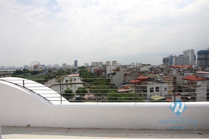 Big terace with Water Park view apartment for rent in Tay Ho, Hanoi.