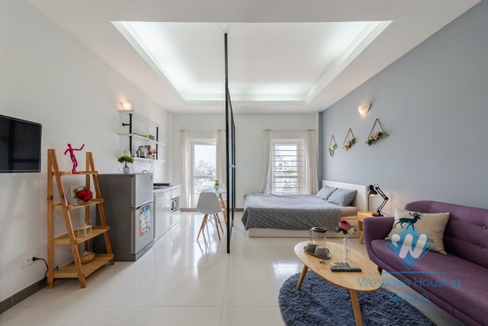 Studio with big balcony and very bright for rent in Ba Dinh district, Hanoi.