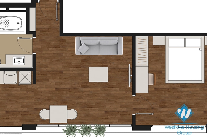 Sleek and modern design one bedroom apartment for rent on To Ngoc Van, Tay Ho, Hanoi