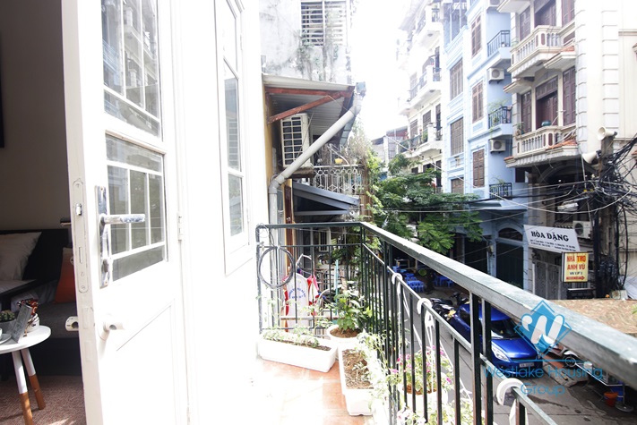 Bright studio with balcony for rent in Thanh Mien st, Dong Da district.