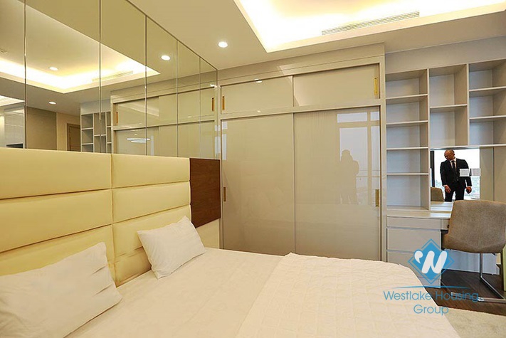 Bright one bedroom apartment with lakeview for rent in Sun Grand building, Thuy Khue, Ba Dinh.