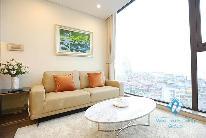 Bright one bedroom apartment with lakeview for rent in Sun Grand building, Thuy Khue, Ba Dinh.