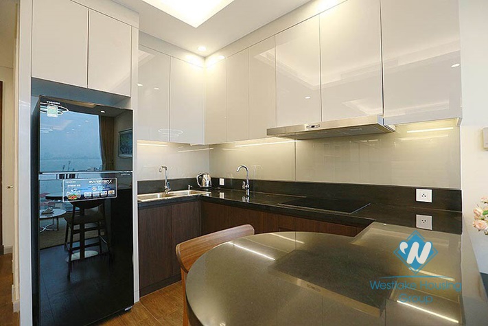 Bright one bedroom apartment with lakeview for rent in Sun Grand building, Thuy Khue, Ba Dinh.