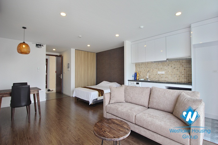 Lake view, bright, spacious, contemporary studio apartment for rent in Long Bien, Hanoi