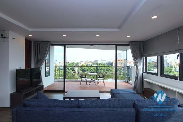 Lake view 1 bedroom apartment with huge balcony for rent in Au Co, Tay Ho