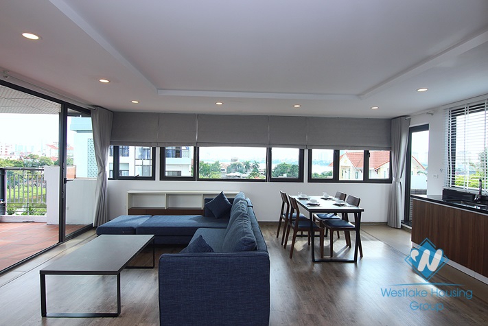 Lake view 1 bedroom apartment with huge balcony for rent in Au Co, Tay Ho