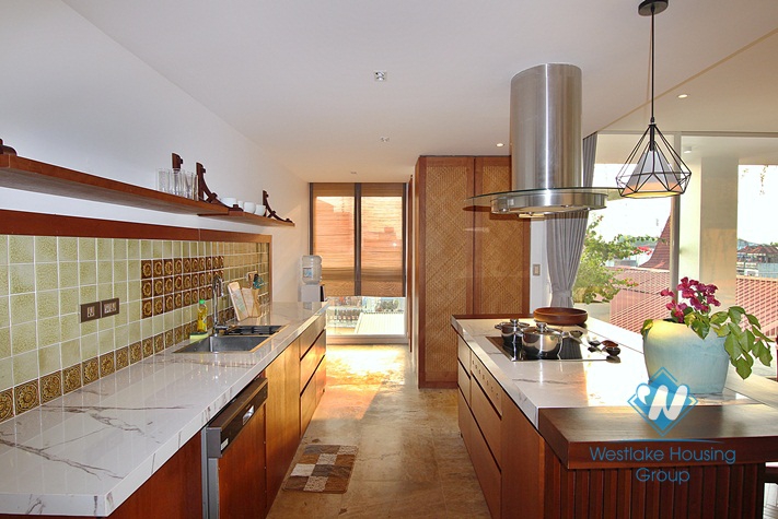 Asian contemporary style 4 bedrooms apartment for rent in Tay Ho, Ha Noi