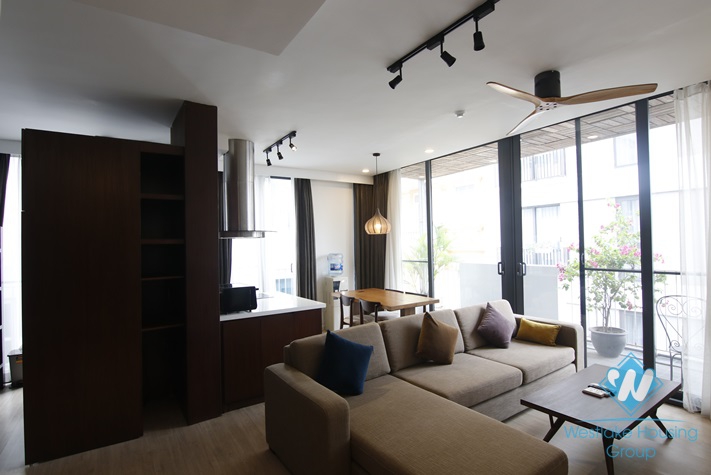 Serviced apartment with long balcony for rent in Kim Ma, Ba Dinh