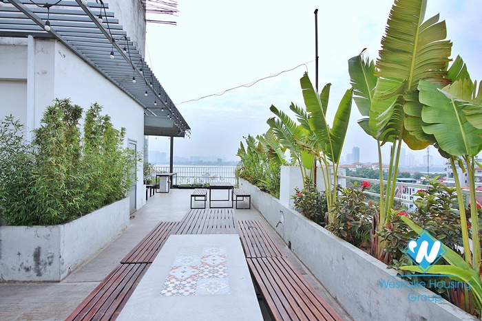Lake view three bedrooms apartment for rent in To Ngoc Van st, Tay Ho