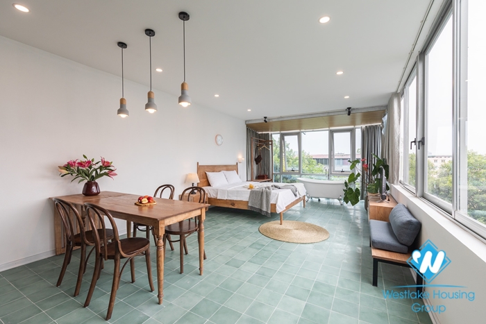 Super large light studio apartment for rent in Hoan Kiem.