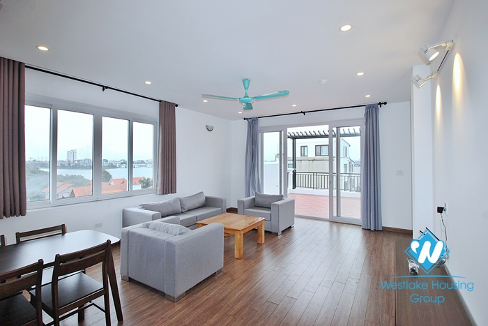 Lake view one bedroom apartment with huge balcony for rent in Dang Thai Mai, Tay Ho