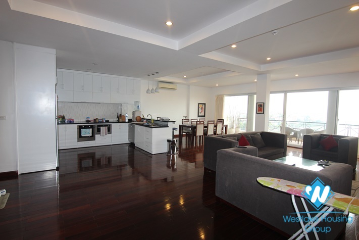  Lake view with big balcony 3 bedroom apartment  on the top floor for rent in Xuan Dieu st, tay Ho district
