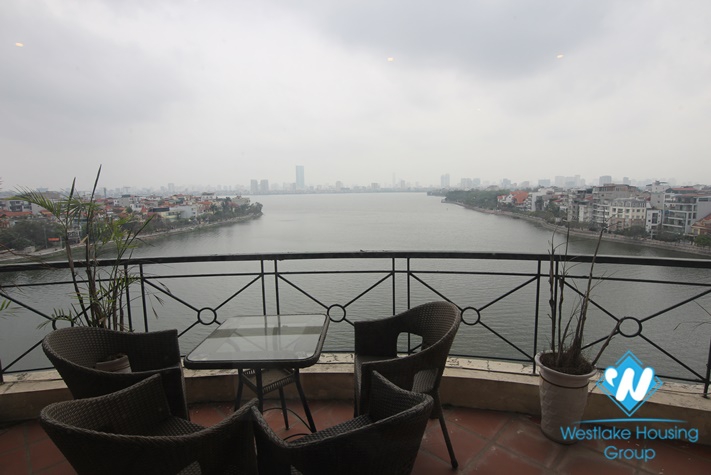  Lake view with big balcony 3 bedroom apartment  on the top floor for rent in Xuan Dieu st, tay Ho district