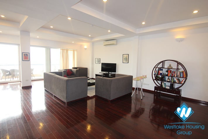  Lake view with big balcony 3 bedroom apartment  on the top floor for rent in Xuan Dieu st, tay Ho district