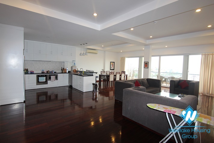  Lake view with big balcony 3 bedroom apartment  on the top floor for rent in Xuan Dieu st, tay Ho district