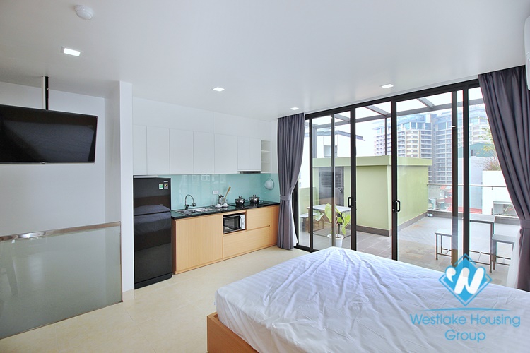 Renovated studio with huge balcony for rent in Xuan Dieu, Tay Ho