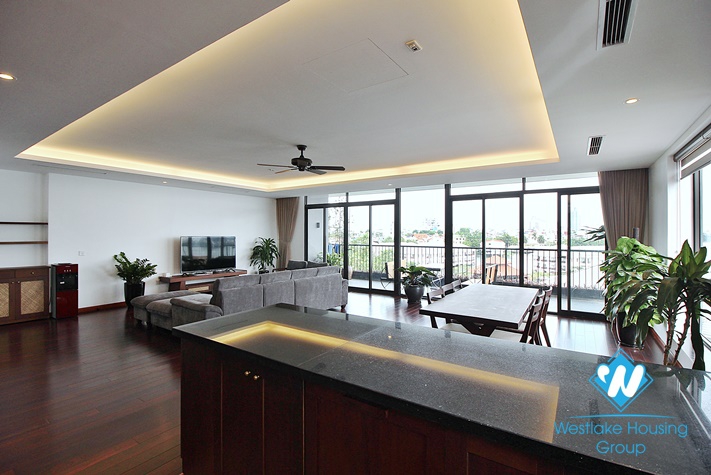 Large three-bedroom apartment with lake view for rent in Tay Ho.