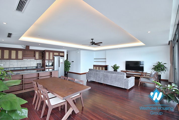 Large three-bedroom apartment with lake view for rent in Tay Ho.