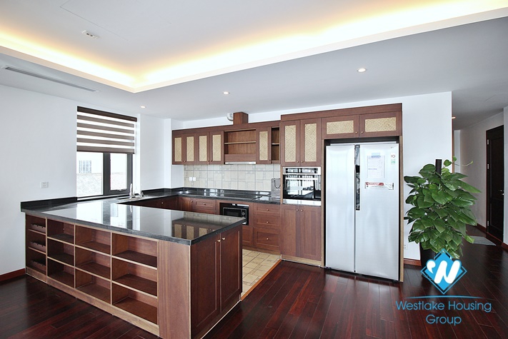 Large three-bedroom apartment with lake view for rent in Tay Ho.
