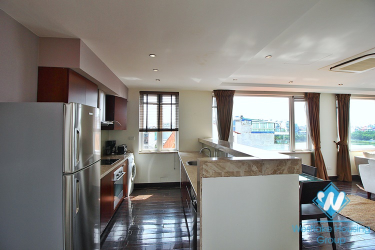 Lake view 1 bedroom apartment with huge balcony for rent in Quang An, Tay Ho