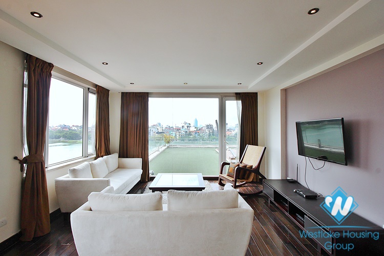 Lake view 1 bedroom apartment with huge balcony for rent in Quang An, Tay Ho