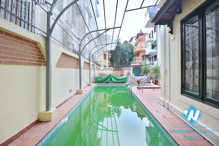 French unfurnished house with swimming pool for rent in Dang Thai Mai, Tay Ho