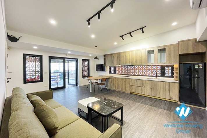 Big terrace one bedroom apartment for rent in Tay Ho, Hanoi