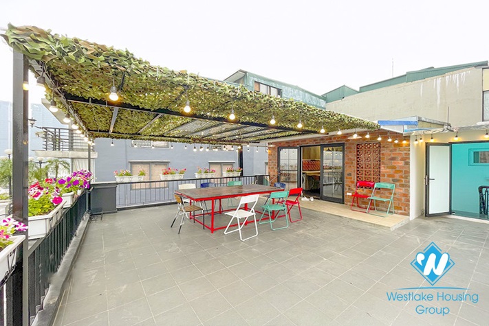 Big terrace one bedroom apartment for rent in Tay Ho, Hanoi