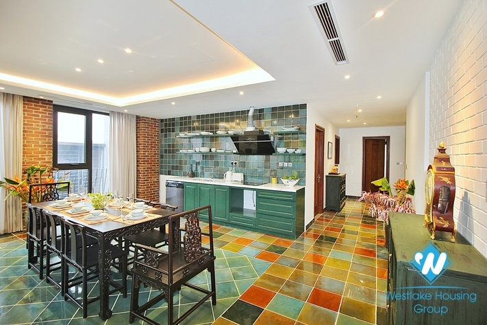 An unique and strange style 4 bedrooms apartment for rent in Dang Thai Mai, Tay Ho