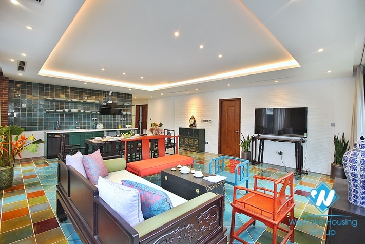 An unique and strange style 4 bedrooms apartment for rent in Dang Thai Mai, Tay Ho