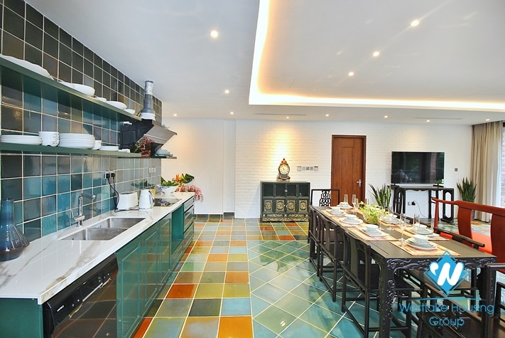 An unique and strange style 4 bedrooms apartment for rent in Dang Thai Mai, Tay Ho