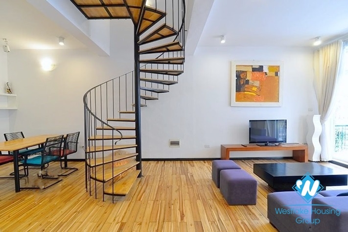 Bright duplex 2 bedrooms apartment for rent in Dang Thai Mai st, Tay Ho