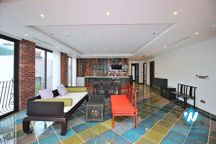 Unusual style apartment with huge balcony for rent in Dang Thai Mai, Tay Ho