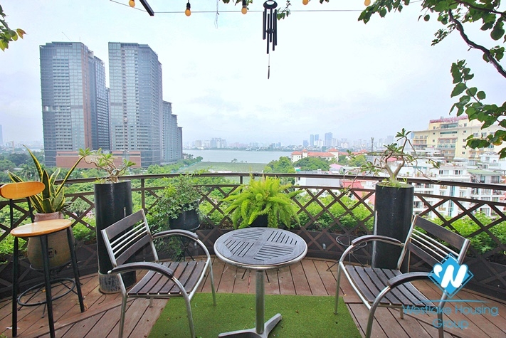 Lake view 4 bedrooms duplex apartment for rent in To Ngoc Van st, Tay Ho, Ha Noi