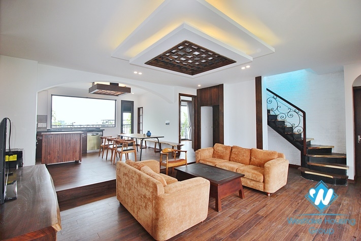 Lake view 4 bedrooms duplex apartment for rent in To Ngoc Van st, Tay Ho, Ha Noi