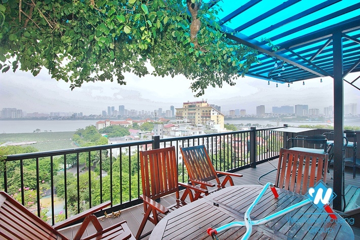 Lake view 4 bedrooms duplex apartment for rent in To Ngoc Van st, Tay Ho, Ha Noi