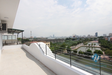 Big terace with Water Park view apartment for rent in Tay Ho, Hanoi.
