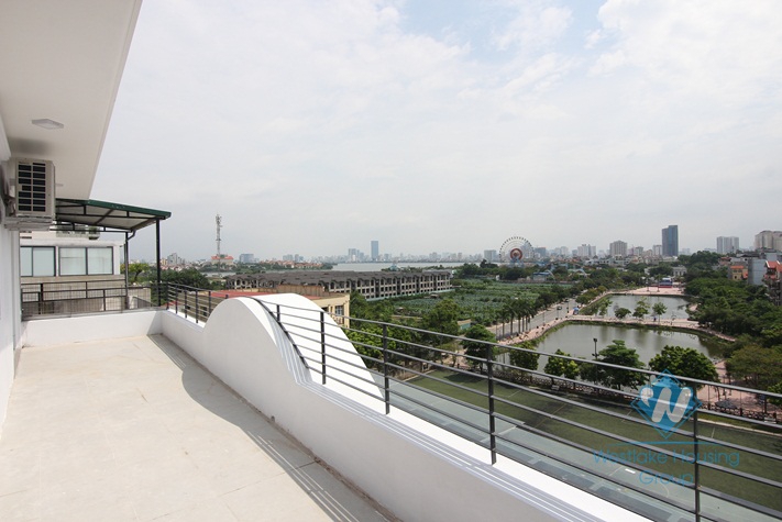 Big terace with Water Park view apartment for rent in Tay Ho, Hanoi.